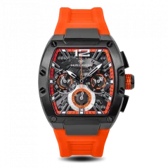 Orologio da uomo nero Ralph Christian con un braccialetto di gomma The Intrepid Sport - Neon Orange 42,5MM