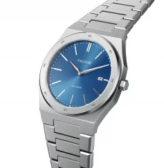 Montre Valuchi Watches pour homme en argent avec bracelet en acier Date Master - Silver Blue 40MM