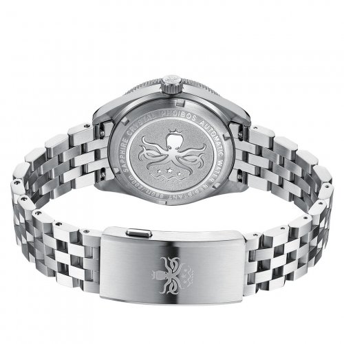 Ασημένιο ρολόι Phoibos Watches για άντρες με ιμάντα από χάλυβα GMT Wave Master 200M - PY049A Green Automatic 40MM