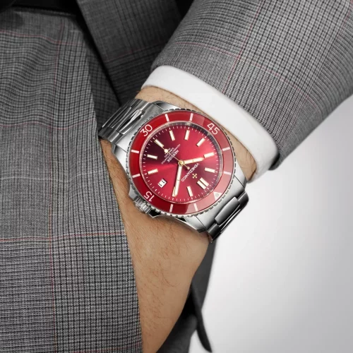 Srebrny męski zegarek Venezianico ze stalowym paskiem Nereide 3321503C Red 42MM Automatic