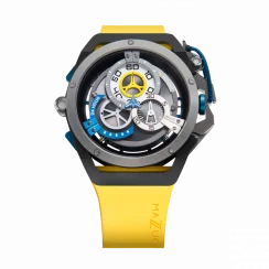 Čierne pánske hodinky Mazzucato s gumovým pásikom Rim Sport Black / Yellow - 48MM Automatic