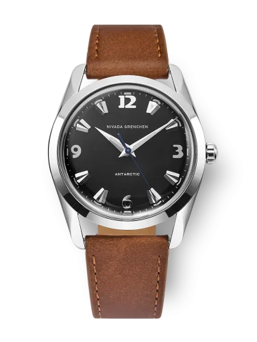 Strieborné pánske hodinky Nivada Grenchen s koženým opaskom Antarctic 35002M16 35MM