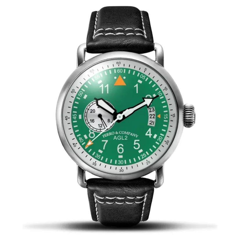 Men's silver Ferro & Company with leather strap AGL 2 Automatic 24H Green 42MM Automatic