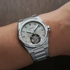 Srebrni muški sat Aisiondesign Watches s čeličnom trakom Tourbillon - Meteorite Dial Silver 41MM