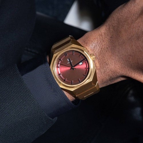 Zlaté pánské hodinky Paul Rich s ocelovým páskem Elements Red Howlite Steel Automatic 45MM