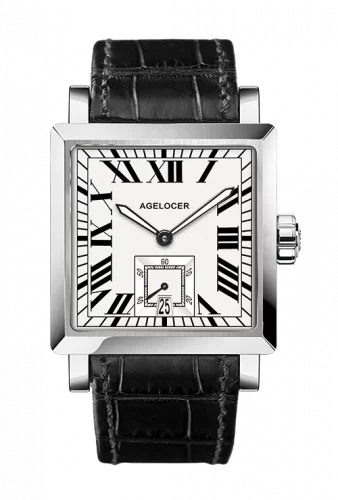 Muški srebrni sat Agelocer Watches s kožnim remenom Codex Retro Series Silver / White 35MM