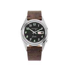 Stříbrné pánské hodinky Praesidus s koženým páskem Rec Spec - OG Popcorn Brown Leather 38MM Automatic
