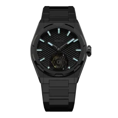 Stříbrné pánské hodinky Aisiondesign Watches s ocelovým páskem Tourbillon Hexagonal Pyramid Seamless Dial - Green 41MM