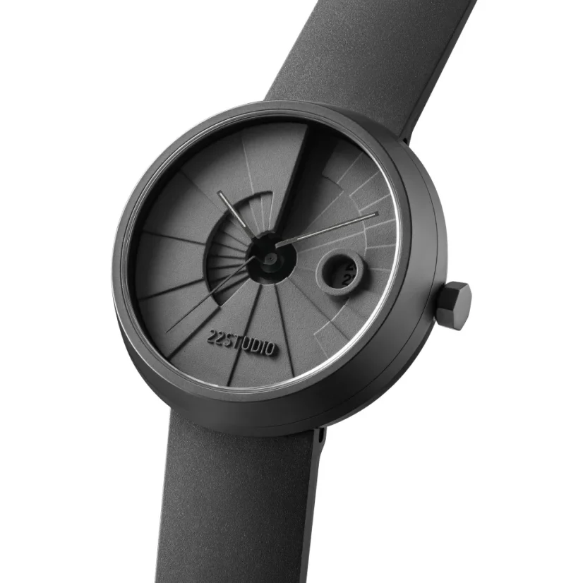 Montre 22Designstudio Watches pour hommes en noir avec élastique 4D Concrete Shadow 44MM