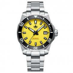 Herrenuhr aus Silber Phoibos Watches mit Stahlband Leviathan 200M - PY050F Yellow Automatic 40MM