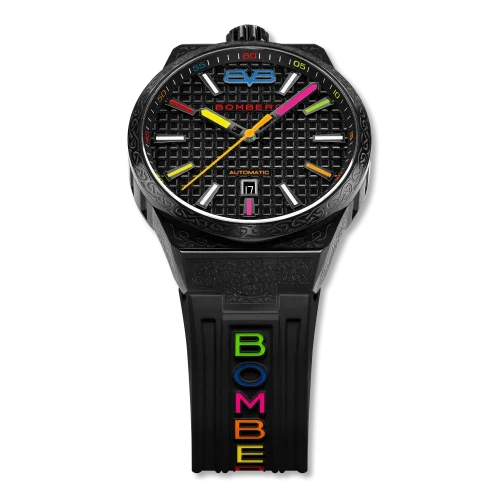 Men's black Bomberg Watch with rubber strap CHROMA NOIRE 43MM Automatic