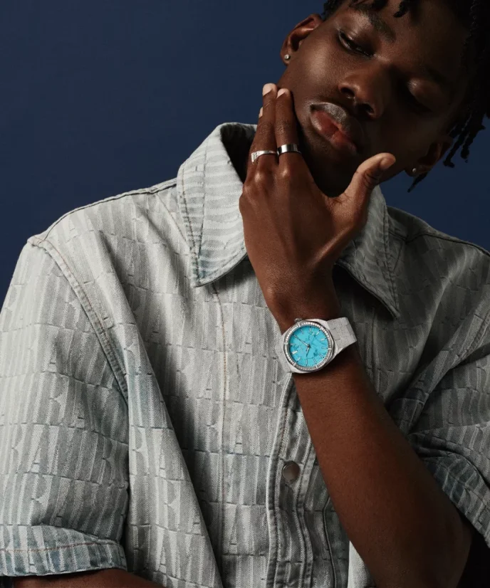 Montre Paul Rich pour homme en argent avec bracelet en acier Frosted Star Dust Azure Dream - Silver 45MM