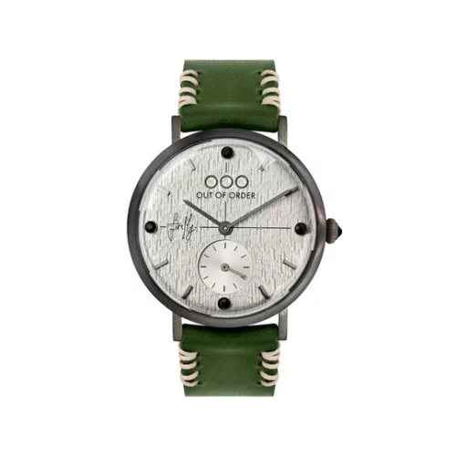 Men's silver Out Of Order Watch with sleather teel strap Firefly 41 Green 41MM