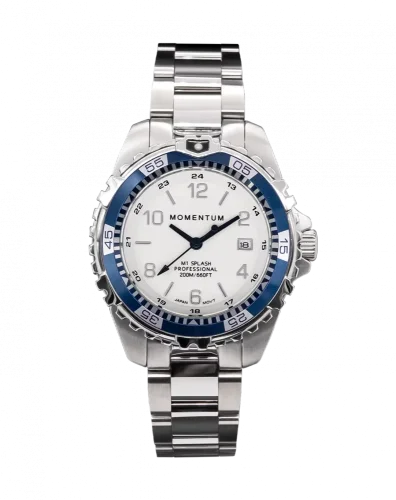 Strieborné pánske hodinky Momentum Watches s ocelovým pásikom Splash White / Blue 38MM