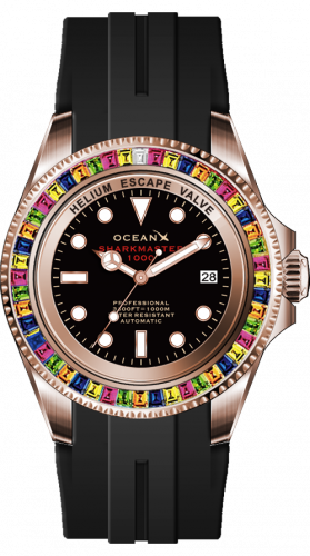 Zlaté pánské hodinky Ocean X s gumovým páskem SHARKMASTER 1000 Candy SMS1005 - Gold Automatic 44MM