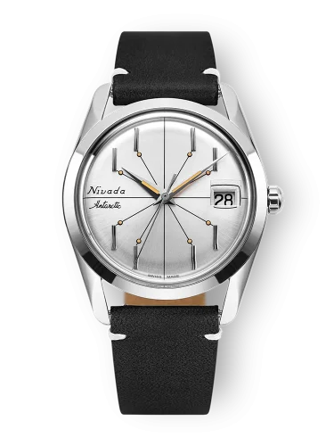 Męski srebrny zegarek Nivada Grenchen ze skórzanym paskiem Antarctic Spider 35012M15 35M