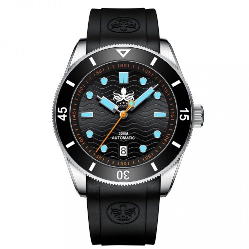 Muški crni sat Phoibos Watches s gumenim pojasom Wave Master PY010CR - Automatic 42MM