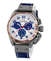 Montre TW Steel pour hommes en argent avec bracelet en cuir Fast Lane CE4049 46MM