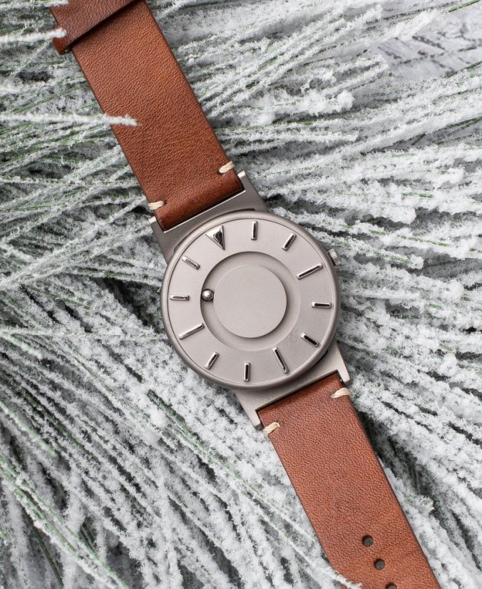 Men's silver Eone watch with leather strap Bradley Canvas Classic - Silver 40MM