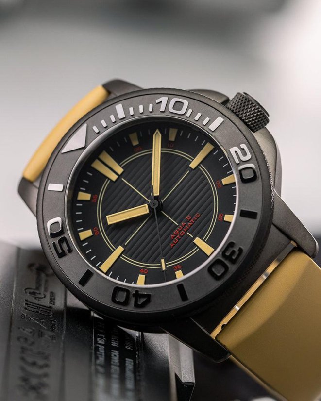Men's black Undone Watch with rubber strap PVD Foxtrot 43MM Automatic