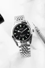 Men's silver Nivada Grenchen watch with steel strap Super Antarctic 32026A13 38MM Automatic