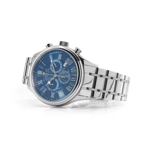Srebrny męski zegarek Ludwika XVI ze stalowym paskiem Danton - Silver / Blue 44MM