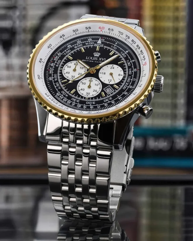 Stříbrné pánské hodinky Louis XVI s ocelovým páskem Artagan 3420 - Silver Black 47.5MM