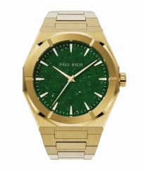 Zlaté pánské hodinky Paul Rich s ocelovým páskem Star Dust II - Gold / Green 43MM