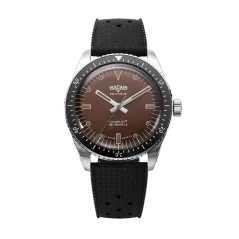 Men's silver Vulcain watch with rubber strap Skindiver Nautique - Brown - Rubber 44,5MM Automatic