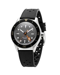 Montre Undone Watches pour homme de couleur argent avec bracelet en caoutchouc Basecamp Explorer Black / Orange 43MM Automatic