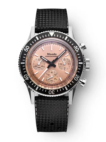 Stříbrné pánské hodinky Nivada Grenchen s gumovým páskem Chronoking Mecaquartz Salamon Rubber Tropic 87043Q01 38MM