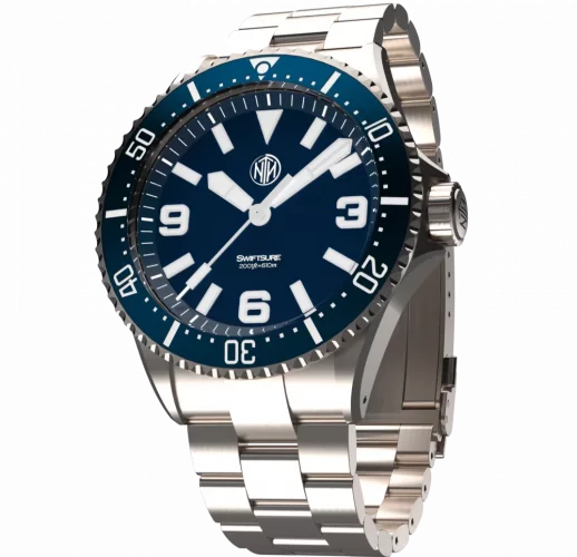 Relógio NTH Watches de prata para homem com pulseira de aço 2K1 Subs Swiftsure No Date - Blue Automatic 43,7MM