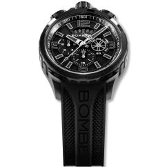 Schwarze Herrenuhr Bomberg Watches mit Gummiband DEEP BLACK 45MM