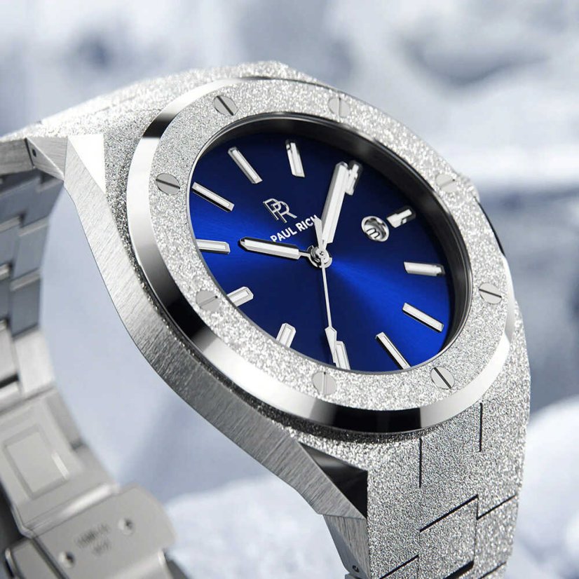 Men's silver Paul Rich Signature watch with steel strap Signature Frosted Barons Blue 45MM