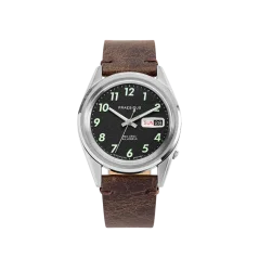 Relógio Praesidus prata para homens com pulseira de couro Rec Spec - OG Popcorn Brown Leather 38MM Automatic