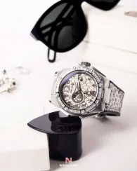 Męski srebrny zegarek Nsquare ze skórzanym paskiem SnakeQueen White 46MM Automatic