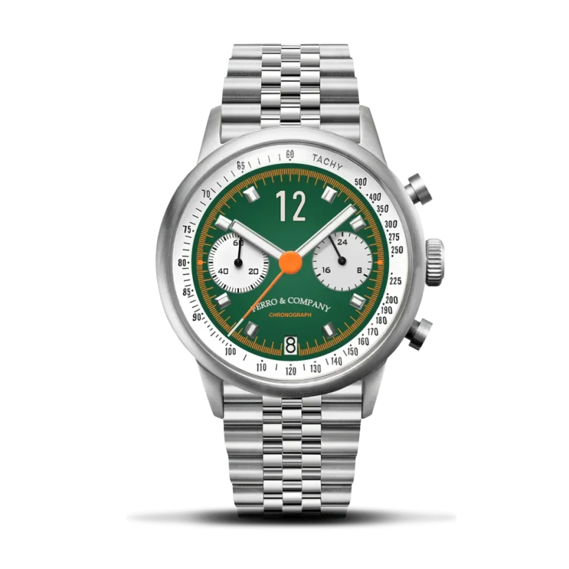 Men's silver Ferro & Company with steel strap Race Master Chronograph GREEN BR 39MM