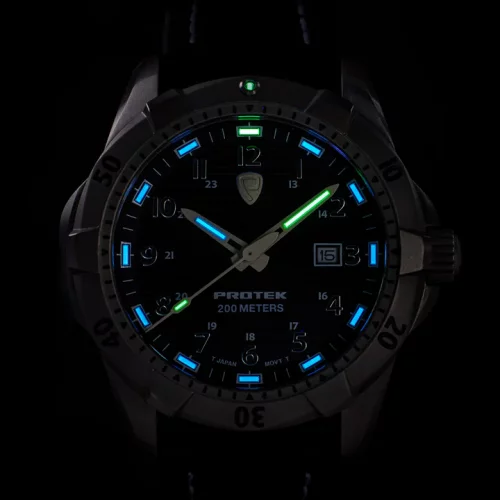 Montre ProTek Watches pour homme de couleur argent avec bracelet en cuir Dive Series 2003 42MM