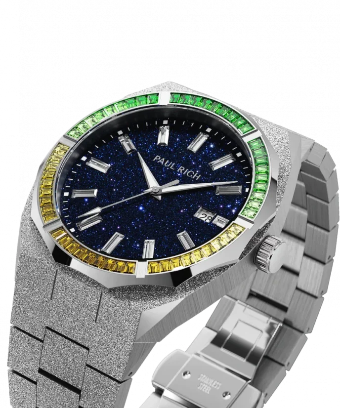 Stříbrné pánské hodinky Paul Rich s ocelovým páskem Exotic Fusion Frosted Star Dust - Silver 45MM Limited edition