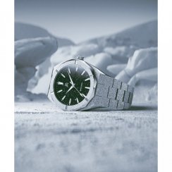 Reloj Paul Rich plateado para hombre con correa de acero Frosted Star Dust - Green Silver 42MM