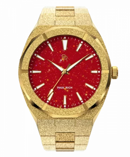 Relógio de ouro de homem Paul Rich com bracelete de aço Frosted Star Dust - Gold Red 42MM