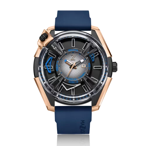 Czarny męski zegarek Mazzucato z gumowym paskiem LAX Dual Time Black / Gold - 48MM Automatic