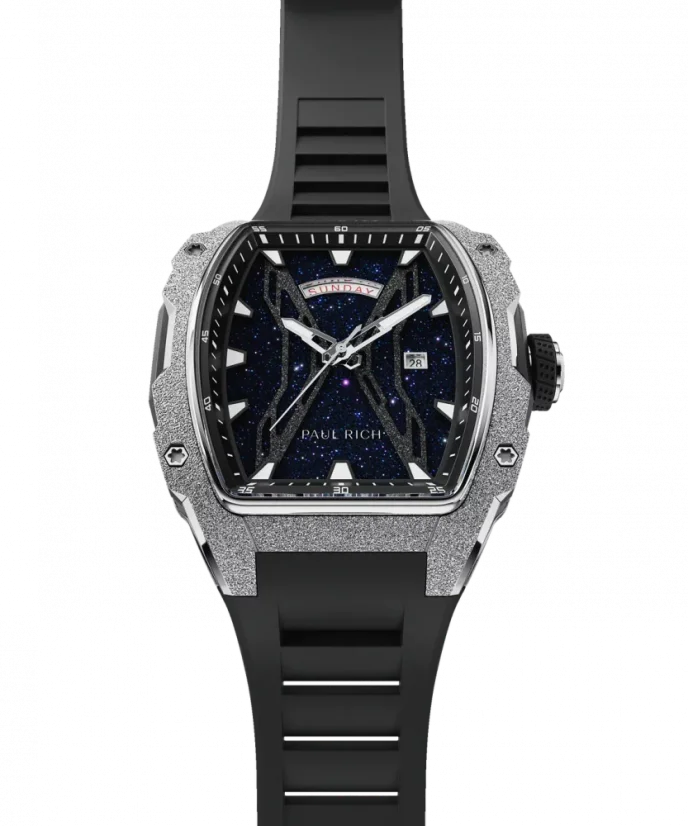 Relógio de homem Paul Rich Watch prateado com bracelete de borracha Frosted Astro Day & Date Abyss - Silver 42,5MM