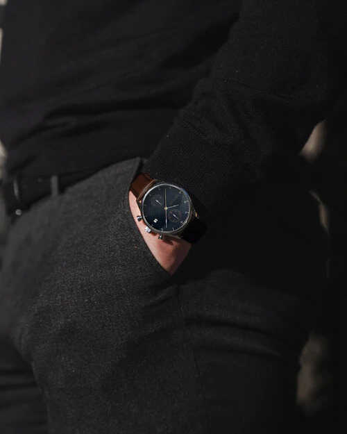 Men's silver About Vintage watch with genuine leather belt Chronograph Blue Turtle 1815 41MM