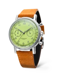 Men's silver Undone Watch with leather strap Vintage Pistachio Crisp 40MM