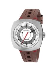 Men's silver Mondia watch with leather strap Prade - Silver / White 42MM Automatic