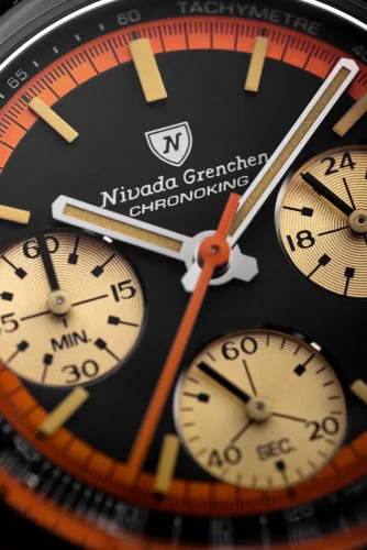 Relógio Nivada Grenchen pulseira de borracha preta para homem Chronoking Mecaquartz Steel Black 87041Q10 38MM