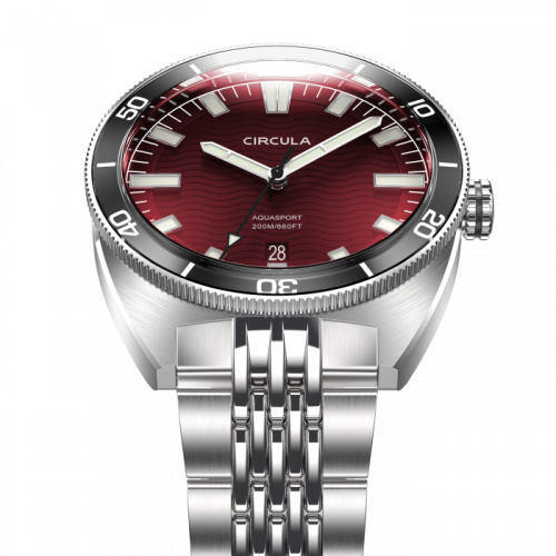 Men's silver Circula Watch with steel strap AquaSport II - Red 40MM Automatic