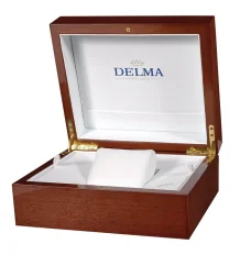 Stříbrné pánské hodinky Delma s ocelovým páskem Klondike Moonphase Silver Black / Gold 44MM Automatic