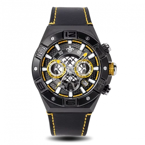 Čierne pánske hodinky Ralph Christian s koženým opaskom The Delta Chrono - Black 45MM